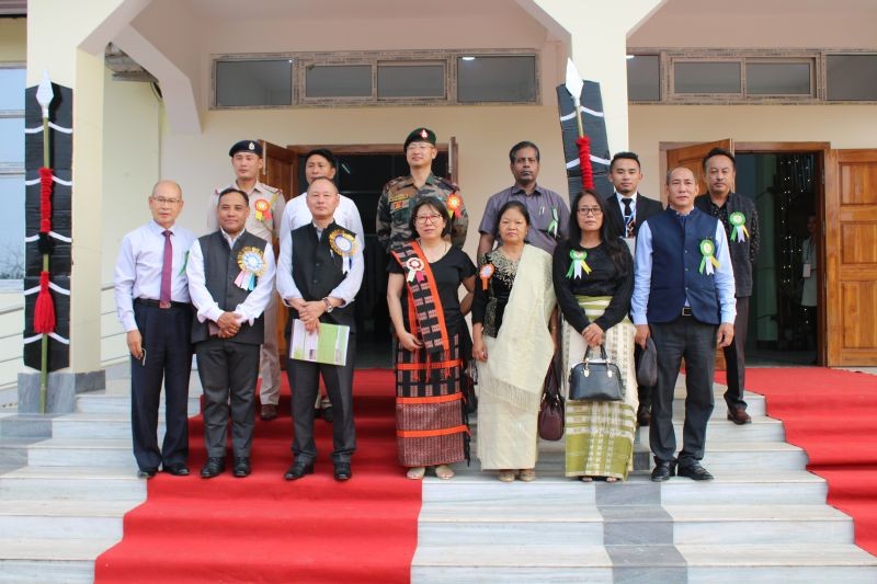 Dignitaries at the annual fresher’s social-cum- social-cum-inauguration of multi-purpose hall at the SASRD NU Medziphema campus on April 23.